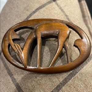 Vintage hand carved wooden deer brooch pin
